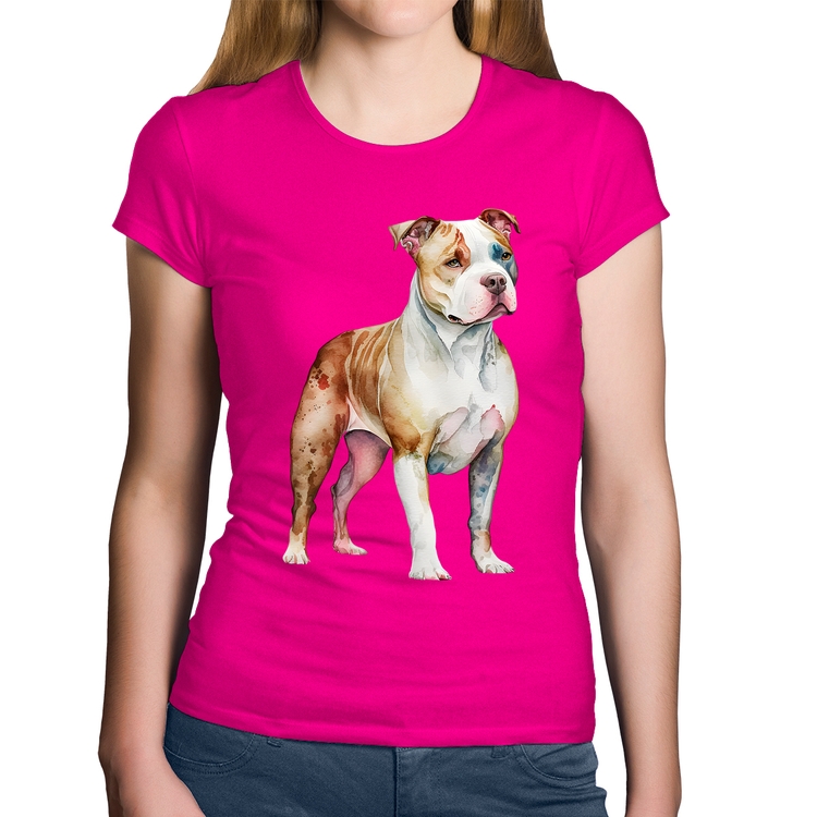 Baby Look Algodão Cachorro Pitbull - Rosa