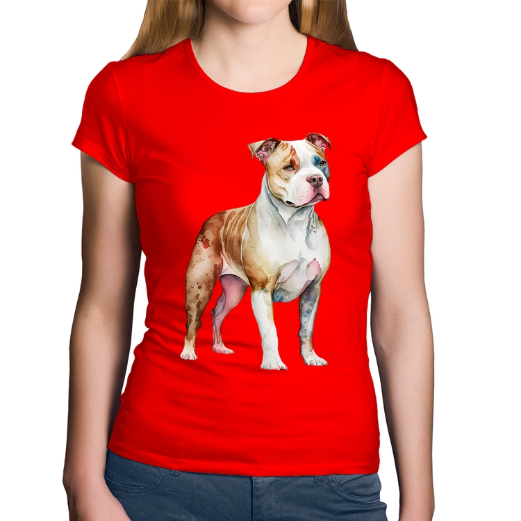 Baby Look Algodão Cachorro Pitbull - Vermelha