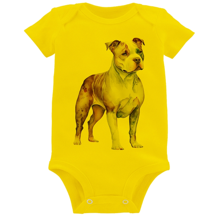 Body Bebê Cachorro Pitbull - Amarelo
