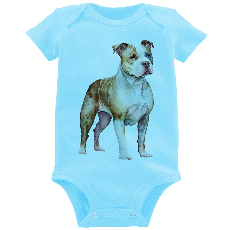 Body Bebê Cachorro Pitbull - Azul Bebê