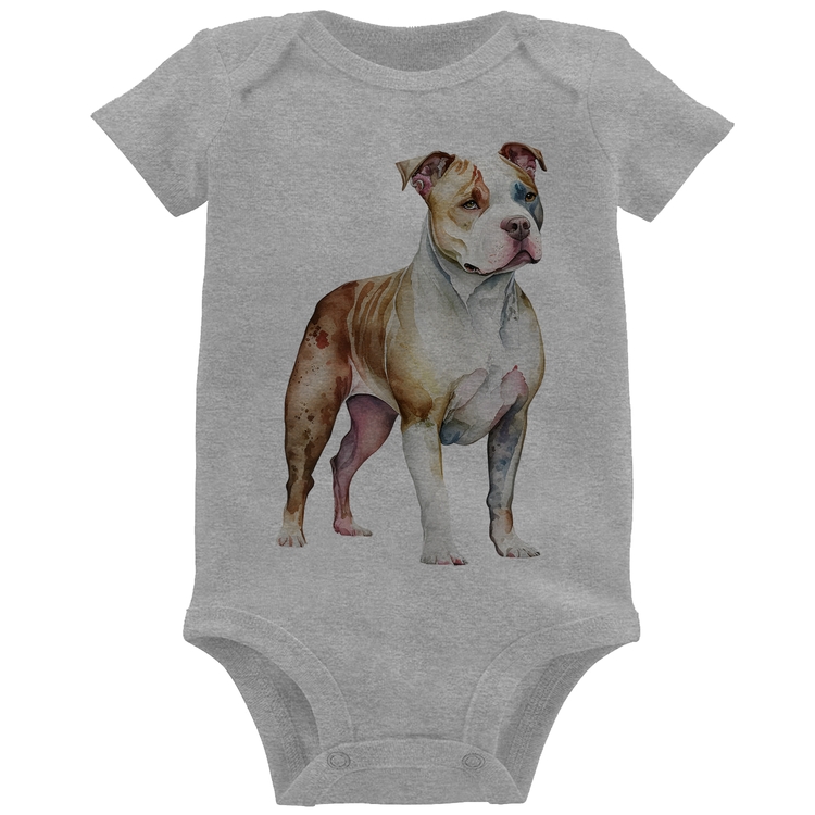 Body Bebê Cachorro Pitbull - Cinza
