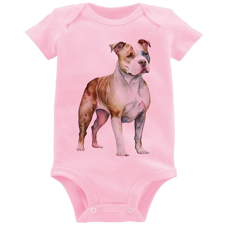 Body Bebê Cachorro Pitbull - Rosa Bebê