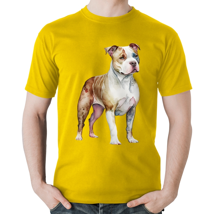 Camiseta Algodão Cachorro Pitbull - Amarela