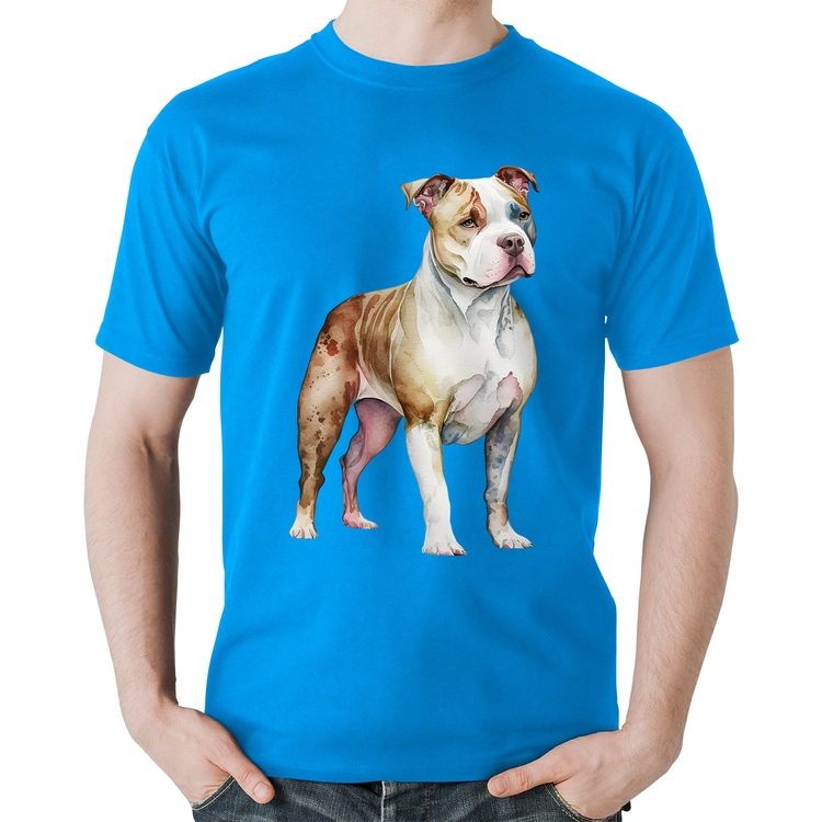 Camiseta Algodão Cachorro Pitbull - Azul