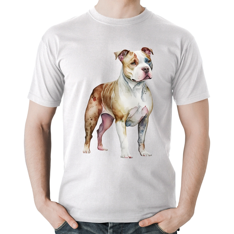 Camiseta Algodão Cachorro Pitbull - Branca