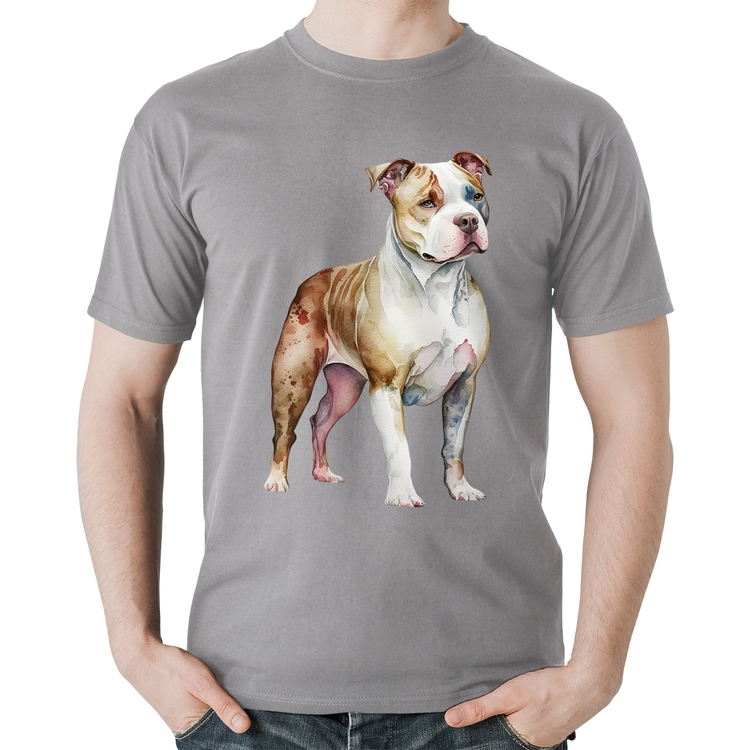 Camiseta Algodão Cachorro Pitbull - Cinza