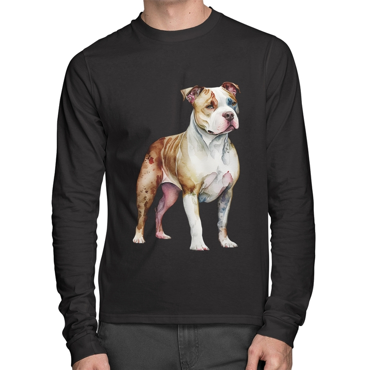 Camiseta Algodão Cachorro Pitbull Manga Longa
