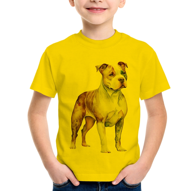 Camiseta Infantil Cachorro Pitbull - Amarela