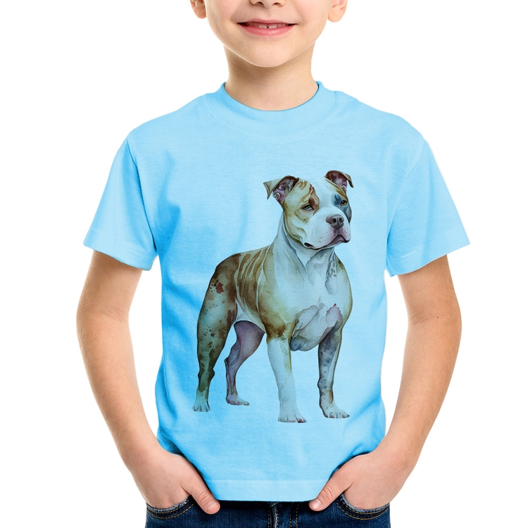 Camiseta Infantil Cachorro Pitbull - Azul Bebê