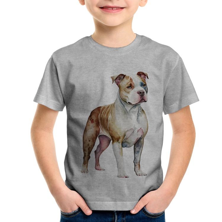 Camiseta Infantil Cachorro Pitbull - Cinza