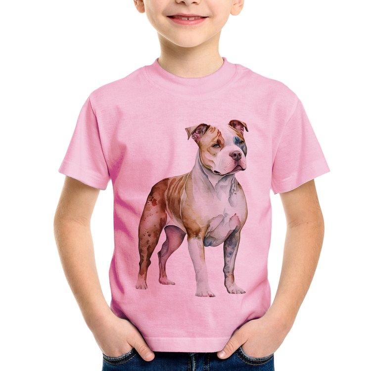 Camiseta Infantil Cachorro Pitbull - Rosa Bebê