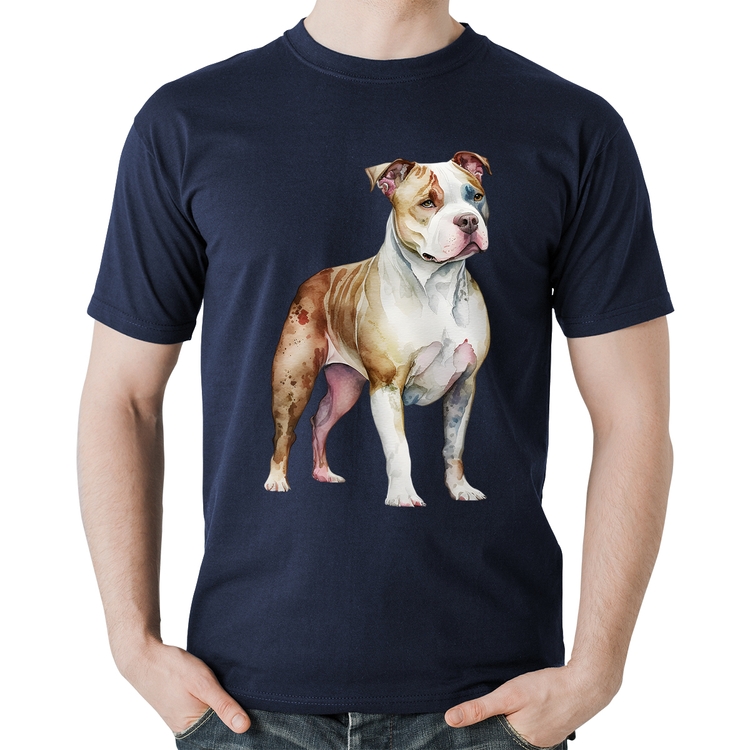 Camiseta Algodão Cachorro Pitbull - Marinho