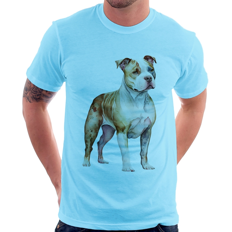Camiseta Cachorro Pitbull - Azul Bebê