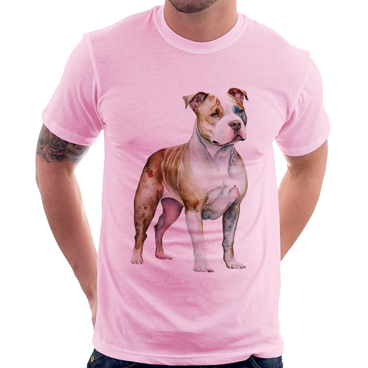 Camiseta Cachorro Pitbull - Rosa Bebê