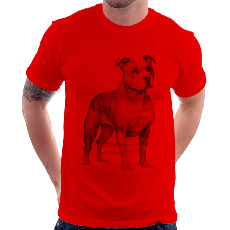 Camiseta Cachorro Pitbull - Vermelha