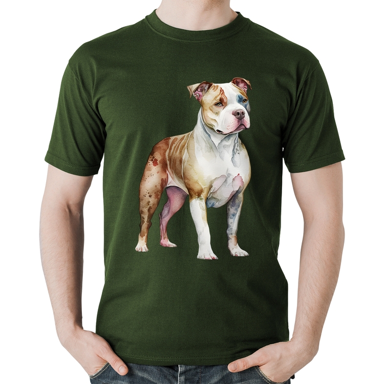 Camiseta Algodão Cachorro Pitbull - Musgo