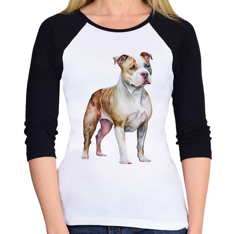 Baby Look Raglan Cachorro Pitbull Manga 3/4