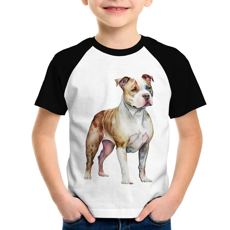 Camiseta Raglan Infantil Cachorro Pitbull