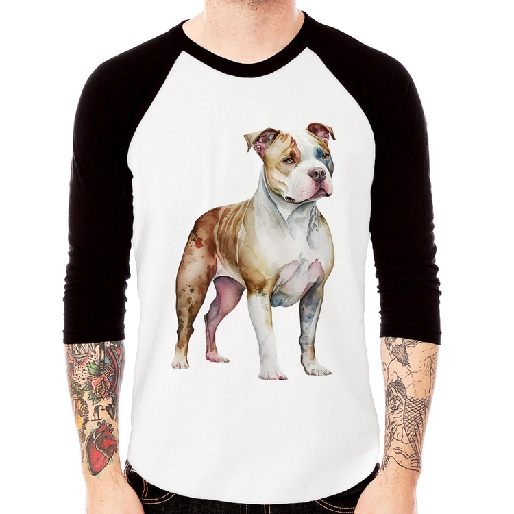 Camiseta Raglan Cachorro Pitbull Manga 3/4