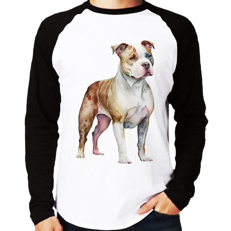 Camiseta Raglan Cachorro Pitbull Manga Longa