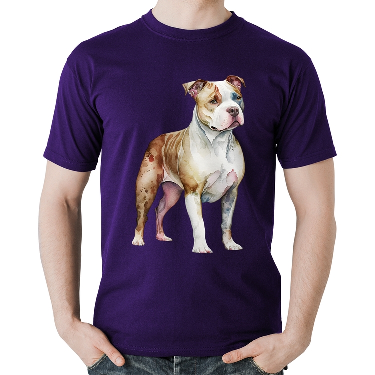Camiseta Algodão Cachorro Pitbull - Roxa