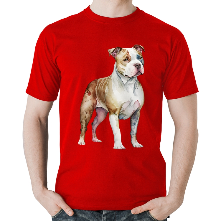 Camiseta Algodão Cachorro Pitbull - Vermelha