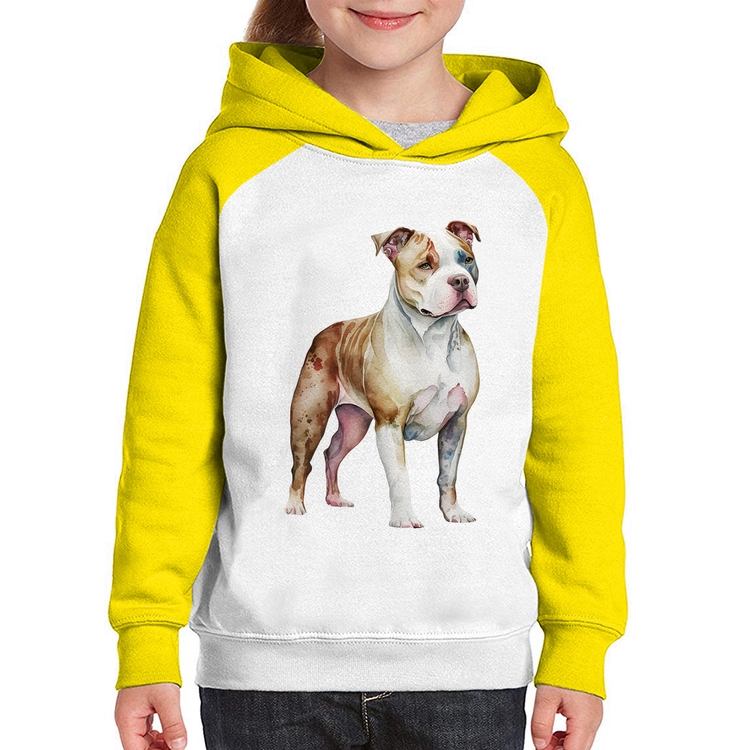 Moletom Infantil Cachorro Pitbull - Branco/Amarelo