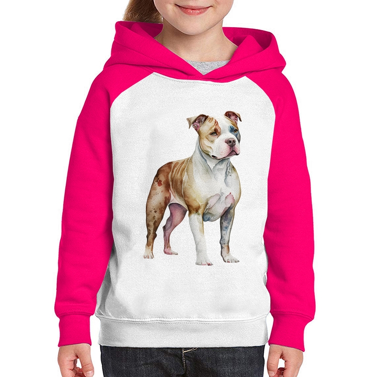 Moletom Infantil Cachorro Pitbull - Branco/Rosa