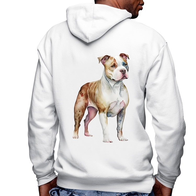 Blusa Moletom Cachorro Pitbull Masculina com Capuz e Zíper - Branca