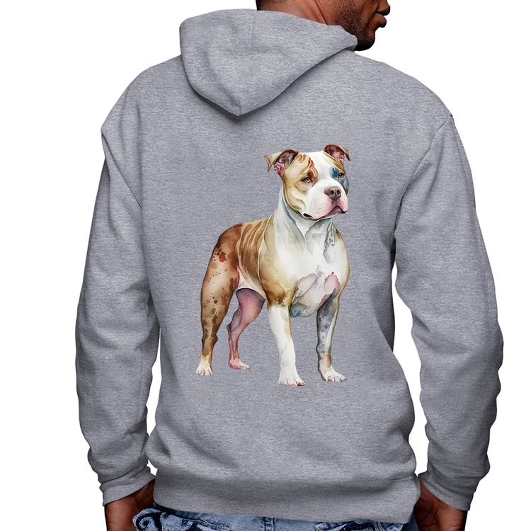 Blusa Moletom Cachorro Pitbull Masculina com Capuz e Zíper - Mescla