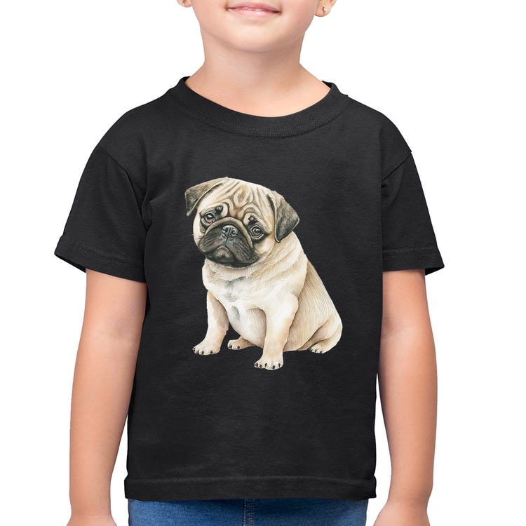 Camiseta Algodão Infantil Cachorro Pug
