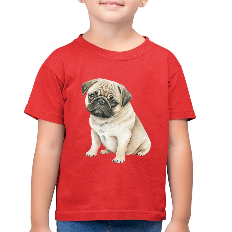 Camiseta Algodão Infantil Cachorro Pug - Vermelha