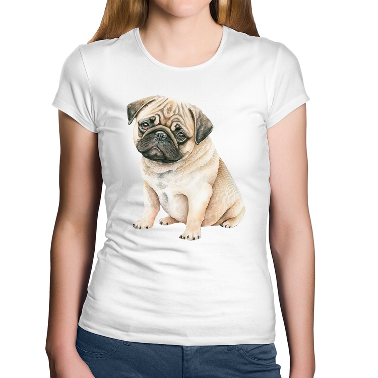 Baby Look Algodão Cachorro Pug - Branca