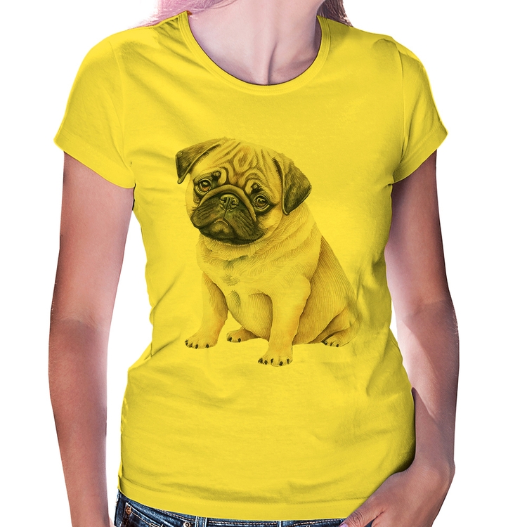 Baby Look Cachorro Pug - Amarela