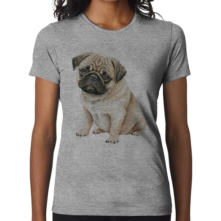 Baby Look Cachorro Pug - Cinza