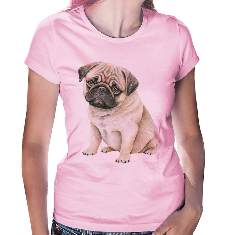 Baby Look Cachorro Pug - Rosa Bebê