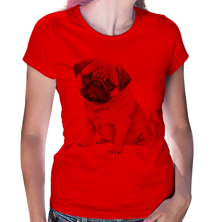 Baby Look Cachorro Pug - Vermelha