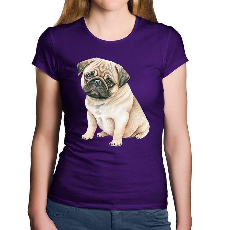 Baby Look Algodão Cachorro Pug - Roxa