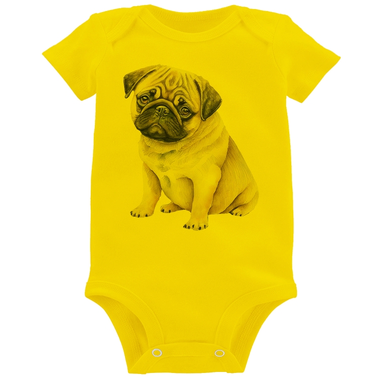 Body Bebê Cachorro Pug - Amarelo