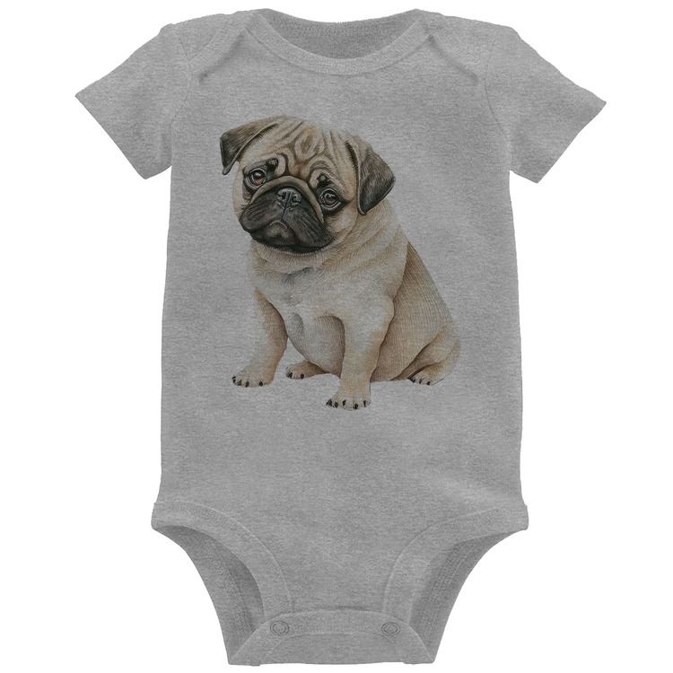 Body Bebê Cachorro Pug - Cinza