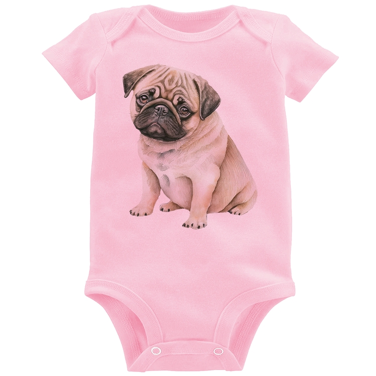Body Bebê Cachorro Pug - Rosa Bebê