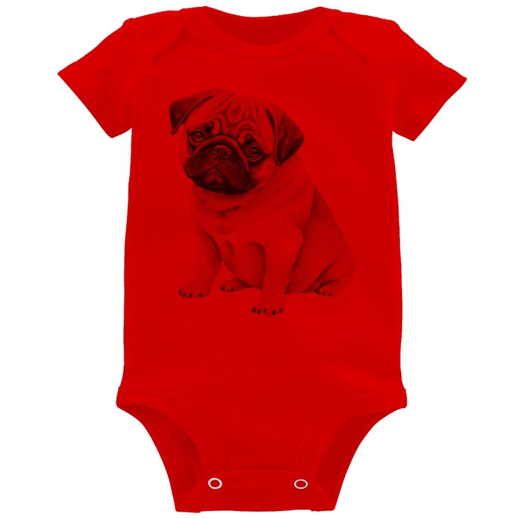 Body Bebê Cachorro Pug - Vermelho