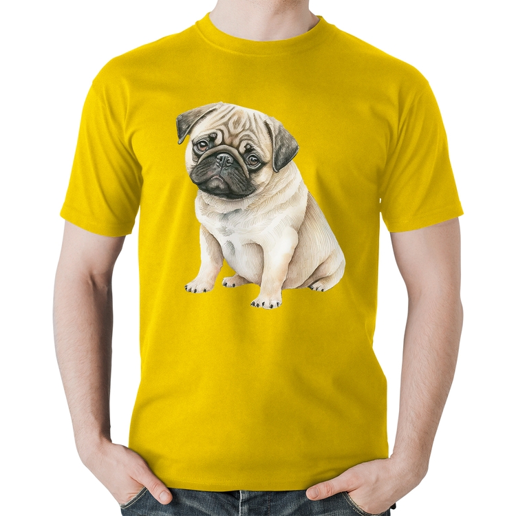 Camiseta Algodão Cachorro Pug - Amarela