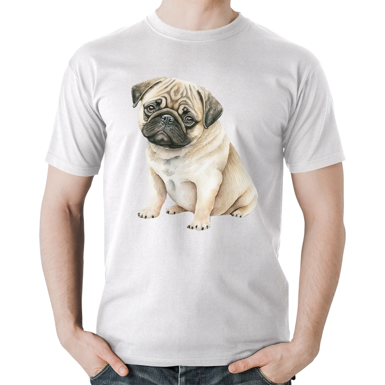 Camiseta Algodão Cachorro Pug - Branca