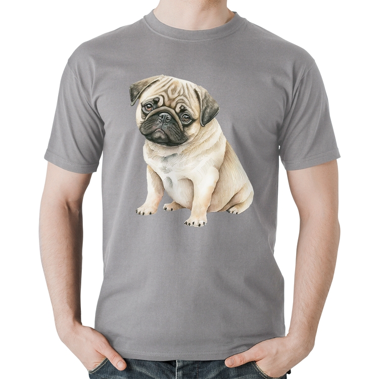 Camiseta Algodão Cachorro Pug - Cinza
