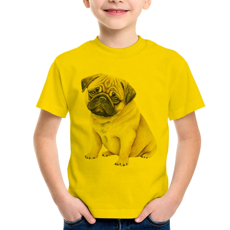 Camiseta Infantil Cachorro Pug - Amarela