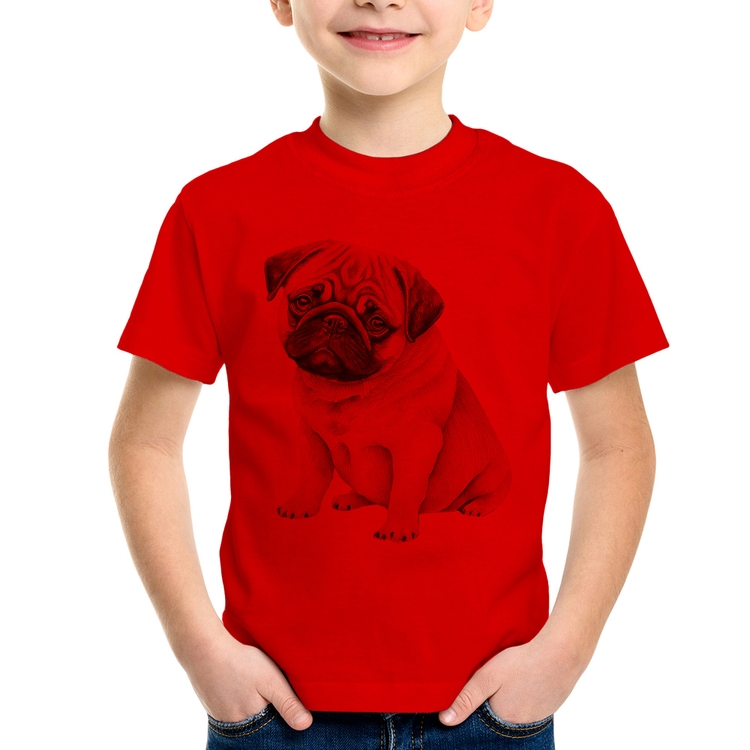 Camiseta Infantil Cachorro Pug - Vermelha