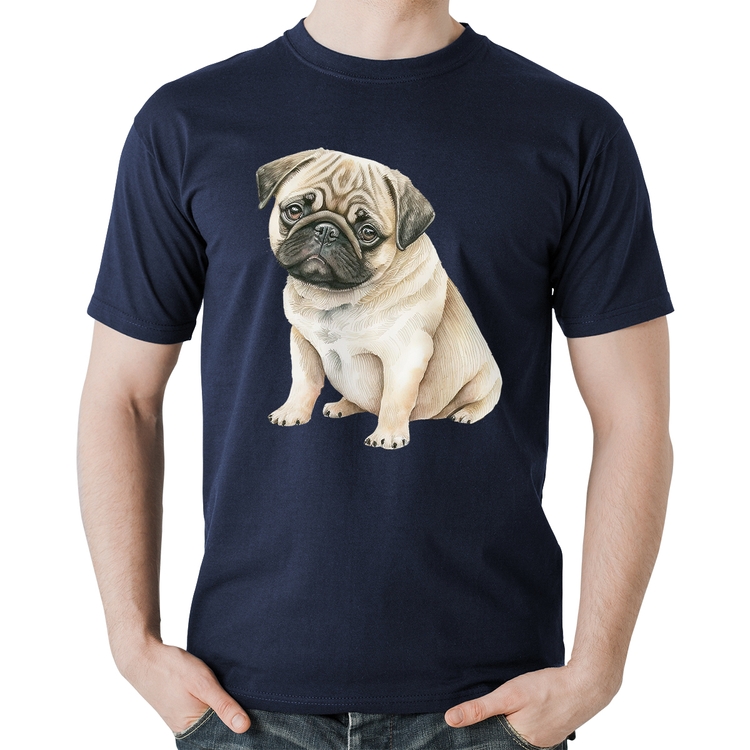 Camiseta Algodão Cachorro Pug - Marinho