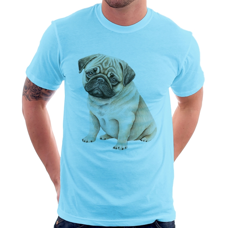 Camiseta Cachorro Pug - Azul Bebê