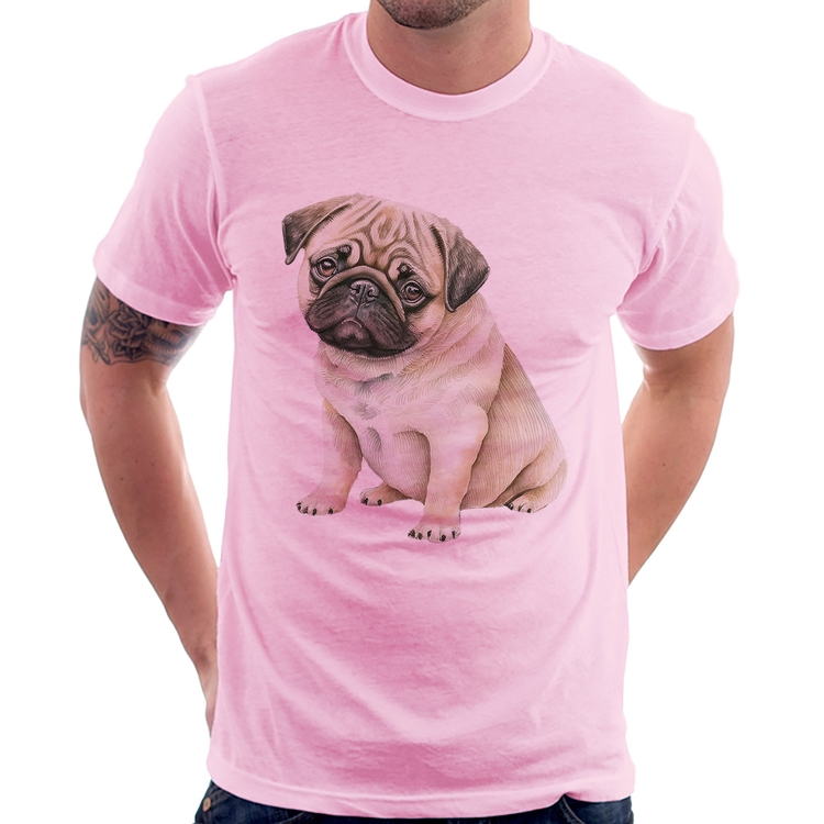 Camiseta Cachorro Pug - Rosa Bebê